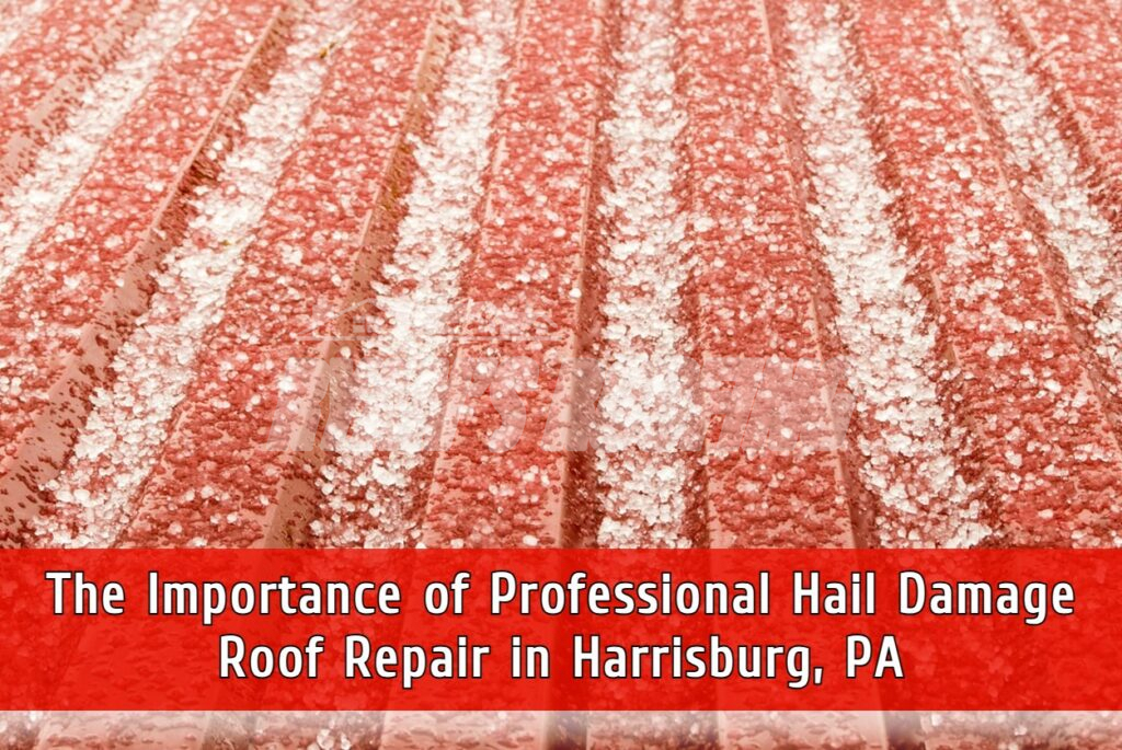 Hail damaged roof shingles with white impact marks in Harrisburg PA
