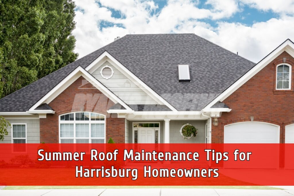 Brick house with gray shingles showcasing summer roof maintenance for homeowners