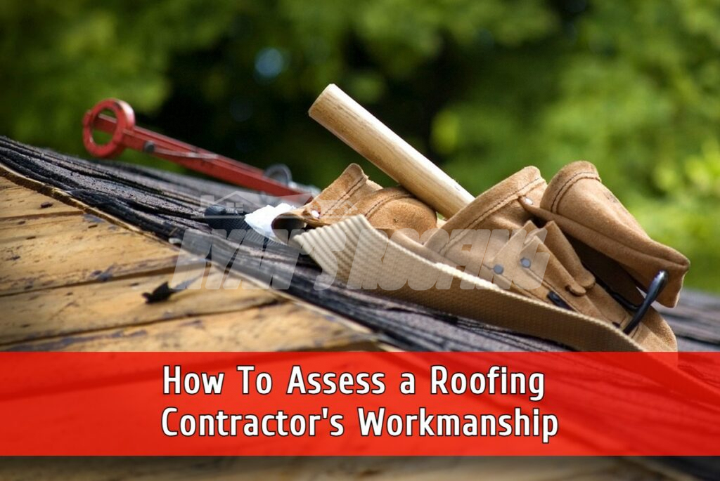 Roofing tools and wood planks on roof surface for contractor workmanship assessment