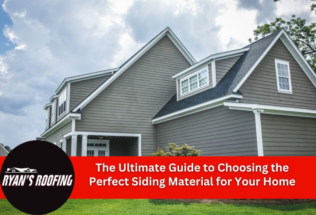 Modern gray siding house with white trim and dark roof under cloudy sky