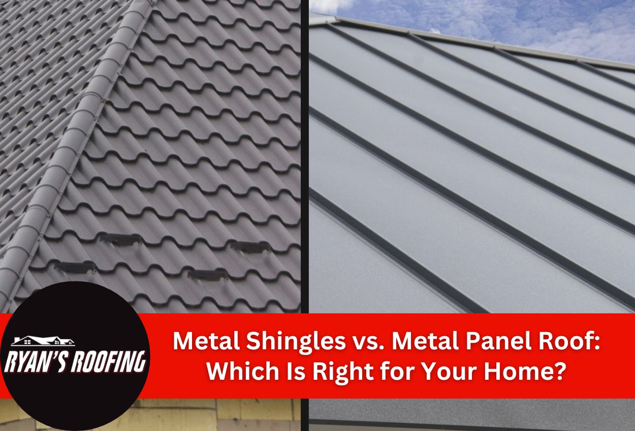 Comparison of metal shingles and metal panels on a roof.