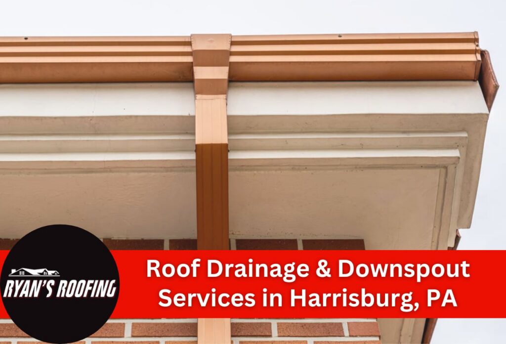 Roof drainage and downspout system in Harrisburg, PA installation.