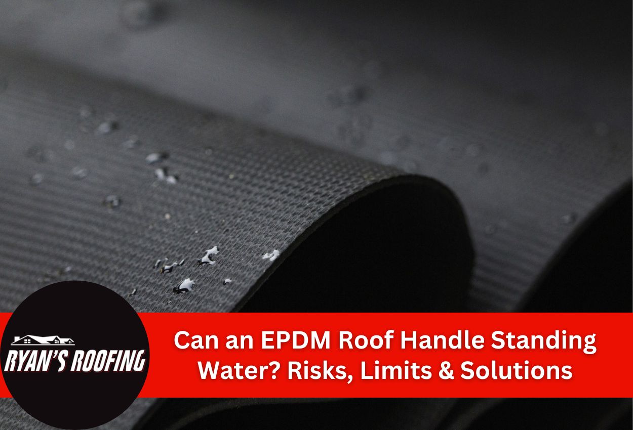 Close-up of EPDM roofing material with water droplets.